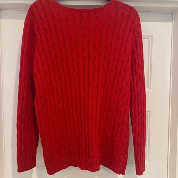 Chaps 100% Cotton Size 2X Classic Red Preppy Academia V-Neck Cableknit Sweater - Picture 4 of 6